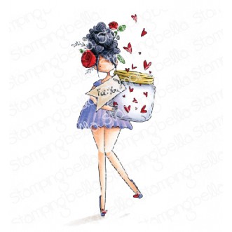 CURVY GIRL with a jar of hearts rubber stamp